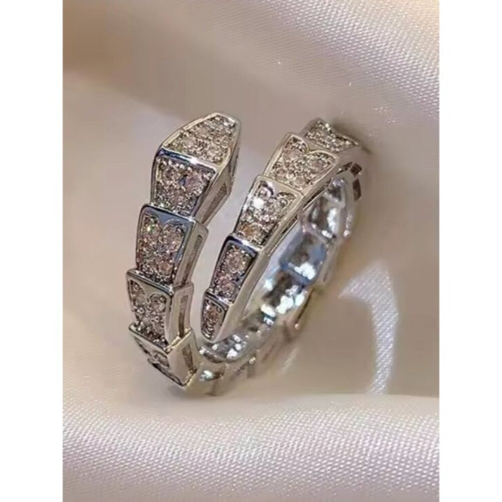 925 Sterling Silver Diamond Solitaire Snake Ring